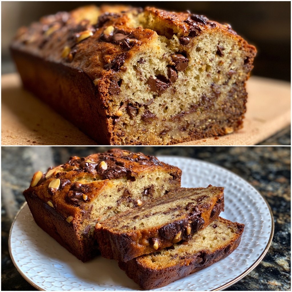 Bananenbrot mit Schokostückchen und Mandeln