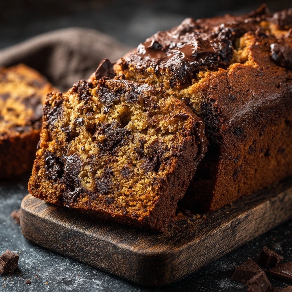 Bananenbrot mit Zartbitterschokolade und Nüssen