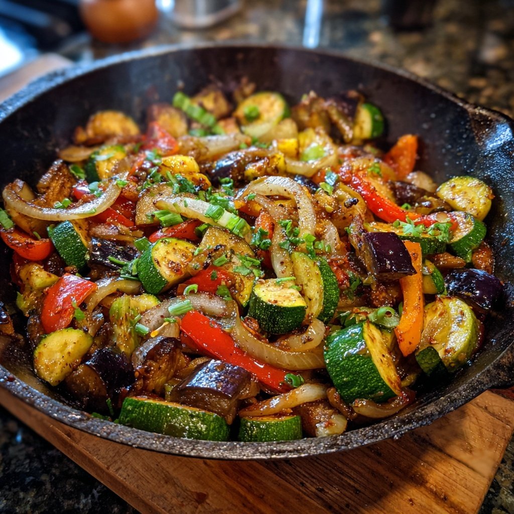 Kalorienarme Gemüsepfanne Mit Aubergine